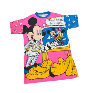 Vintage Neon Walt Disney Mickey Mouse TV Shirt Dress L