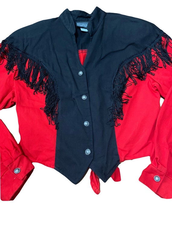 1980s Vintage Western Red and Black Cropped Fring… - image 2