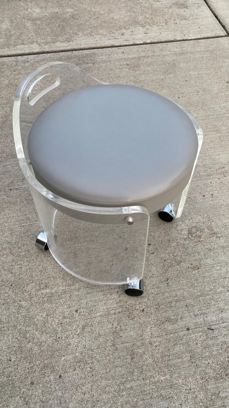 Charles Hollis Jones Vintage Lucite Vanity Stool on Casters image 8