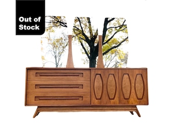 Young Manufacturing Walnut And Burlwood Lowboy Dresser