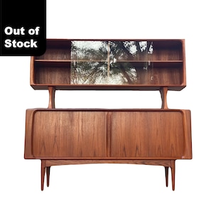 Midcentury Modern Bernhard Pedersen Teak Tambour Door Hutch, Sideboard, Buffet, Credenza