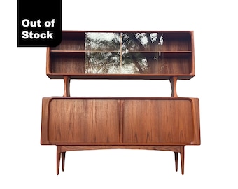 Midcentury Modern Bernhard Pedersen Teak Tambour Door Hutch, Sideboard, Buffet, Credenza