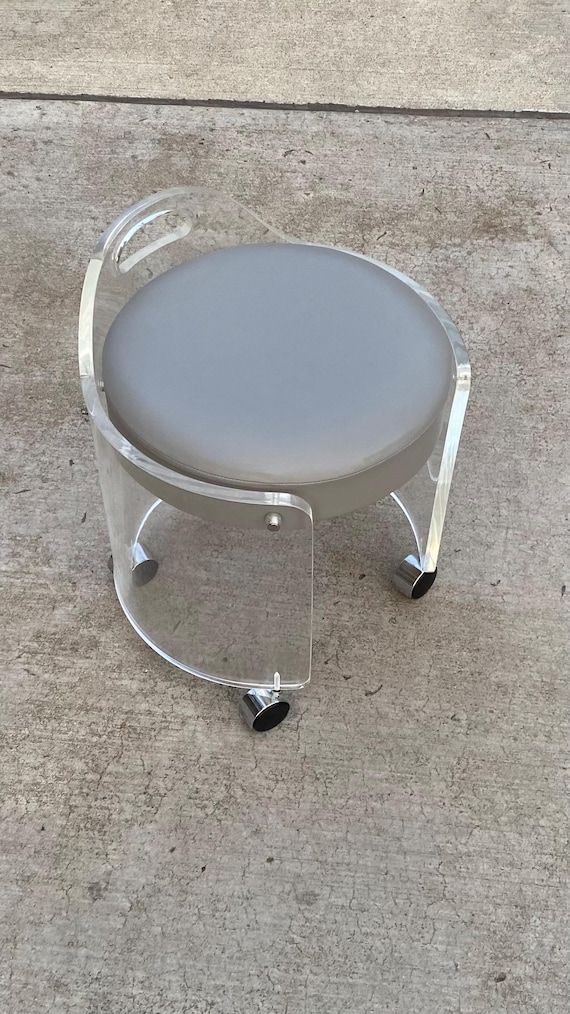 Charles Hollis Jones Vintage Lucite Vanity Stool on Casters