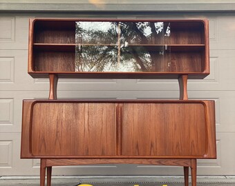 Bernhard Pedersen Mid Century Teak Tambour Door Hutch, Sideboard, Buffet, Credenza