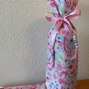 Pink Ribbon Breast Cancer Awareness & Support Wine Gift Bags/Non Alcoholic Beverages, Gourmet Oils, Vinegars, Coffees and Candles Gift Bags