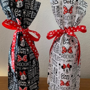 Minnie Mouse Dreaming in Dots Wine Bottle Bags for All Occasions/Hostess Gift Bags/Gift Bags for Gourmet Oils, Vinegars, Coffees & Candles