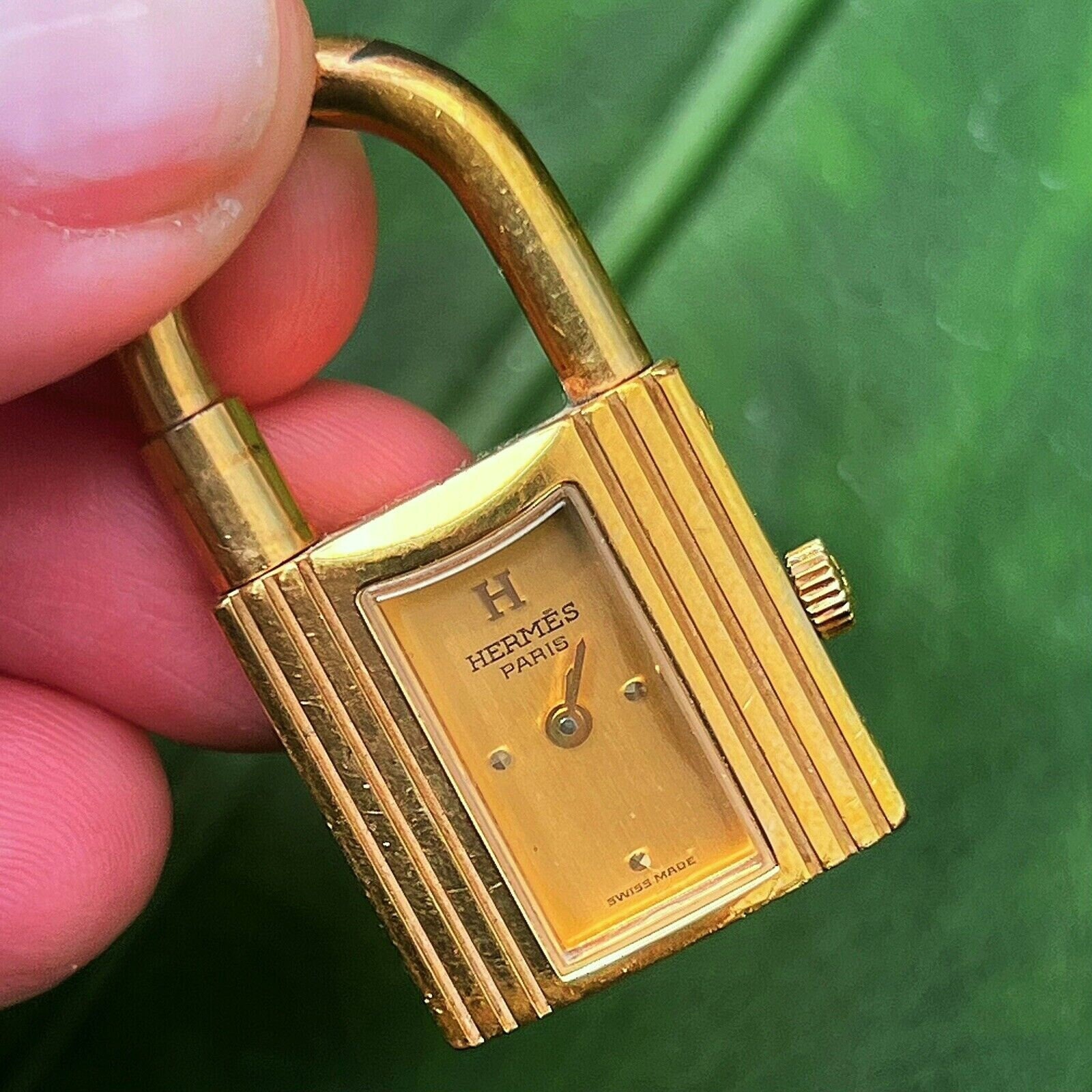 Vintage Hermes Sterling Silver Cadena Padlock Bag Charm With 