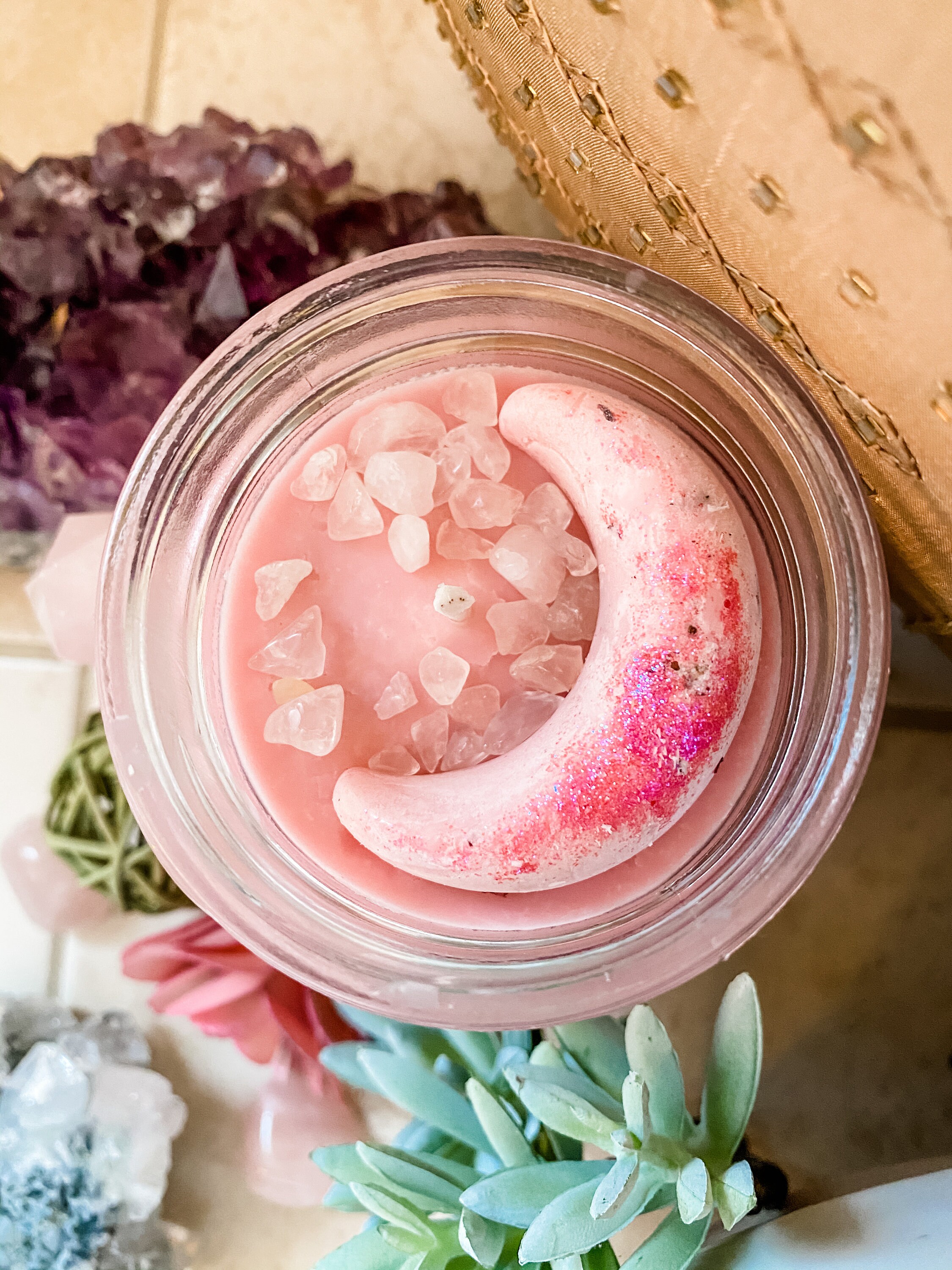 SELF LOVE Rose Quartz Crystal Candle Hidden Gem candle Etsy