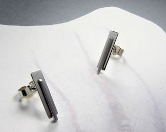 Minimalist sterling silver studs, Handmade rectangular suds, Hallmarked sterling silver earrings, jewelery gift handmade in UK