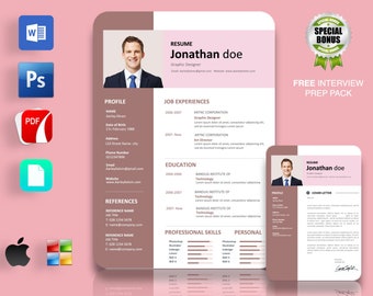 Plantilla de currículum vitae Word, Plantilla de CV, Carta de presentación, Plantilla de currículum del profesor, Currículum profesional y creativo, Currículum de enfermera, Descarga instantánea