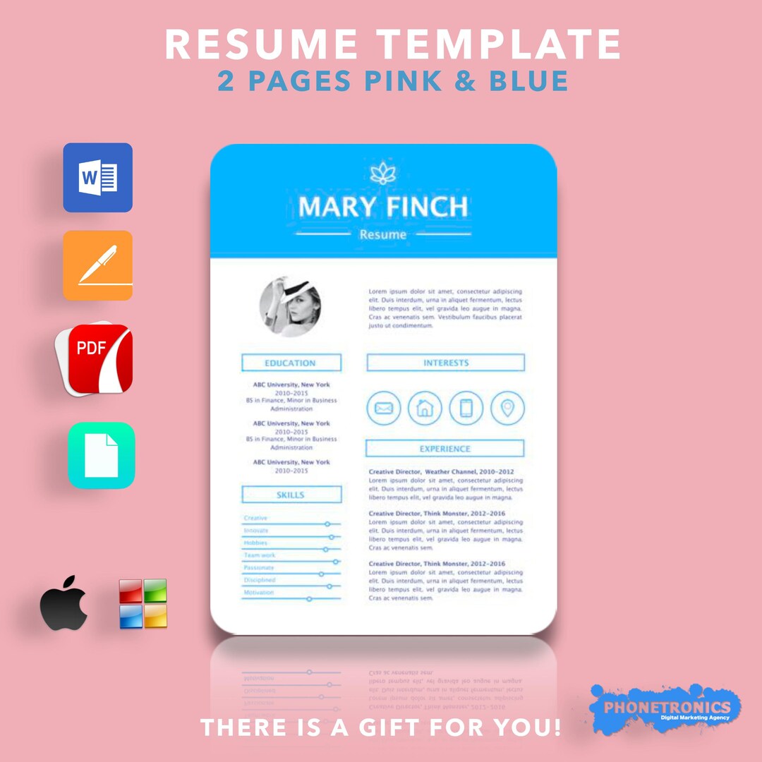 CV, Modern Resume Template for Google Docs, Microsoft Word, Imac Pages ...