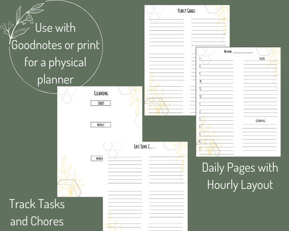 Undated Digital Planner for Goodnotes - Gold Leaves - Etsy