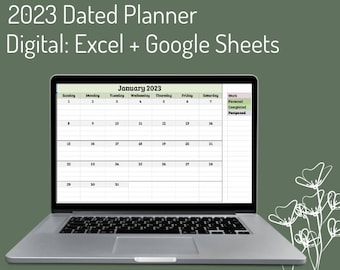 2023 Dated Digital Planner for Excel or Google Sheets