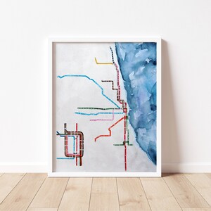 Impressão em aquarela de Chicago L - Arte para impressão - DOWNLOAD INSTANTÂNEO - Moderno - Decoração de parede para impressão - Arte de parede de Chicago - Mapa de trânsito - Presente de Natal