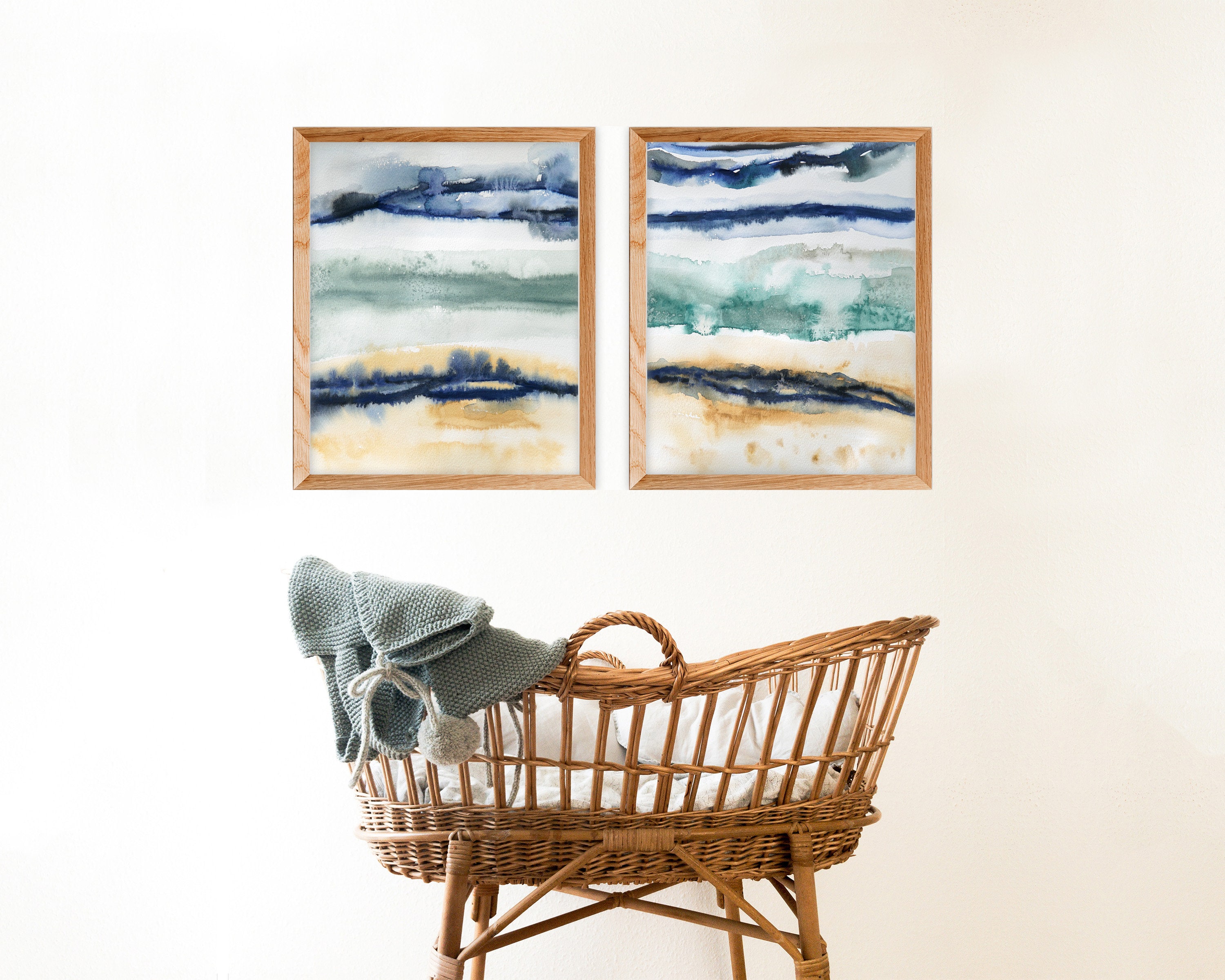 Set of 2 Abstract Prints Abstract Beach Watercolor Print Etsy