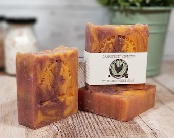 Grapefruit Hibiscus Soap | Natural Soap | Mother's Day Gift | Artisan Soap | Colorado Farm Made | Essential Oil Soap | No Plastic Packaging