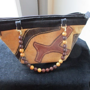 Vintage Kuba Cloth Handbag with Beaded Double Handles