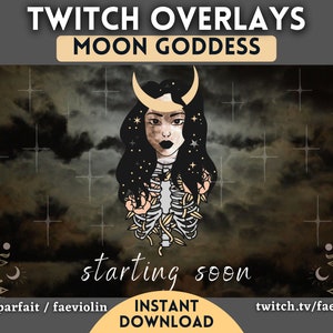 Animated Moon Goddess Halloween Twitch Overlay / Gothic Stream Package Witchy Tarot Magic Dark Goth Night Theme Scenes