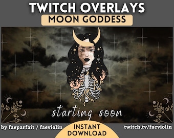 Animated Moon Goddess Halloween Twitch Overlay / Gothic Stream Package Witchy Tarot Magic Dark Goth Night Theme Scenes