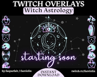 Animated Witch Astrology Gothic Halloween Twitch Stream Overlay Package / Witchy Tarot Magic Dark Goth Neon Theme Twitch Scenes