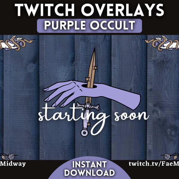 Animated Purple Occult Twitch Overlay Package / Goth Halloween Stream Overlay / Dagger Vintage Victorian Scenes