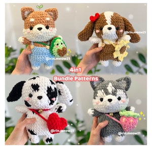 4in1 Bundle Crochet Pattern - Shiba, Husky, Dalmatian and Cavalier dogs, cute dog amigurumi