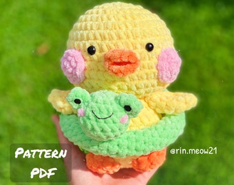 Crochet Pattern - Dudu the duck, stuffed animal, plushy duck, ducky, duck and frog, duck amigurumi, duck pattern, handmade duck, squishy