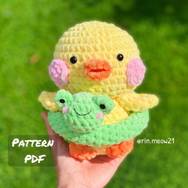 Crochet Pattern - Dudu the duck, stuffed animal, plushy duck, ducky, duck and frog, duck amigurumi, duck pattern, handmade duck, squishy