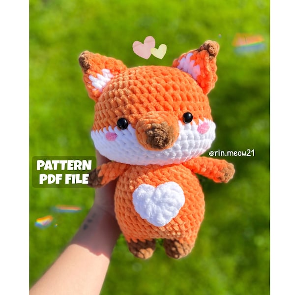 Crochet Pattern - FatBelly Tangerine the FOX, chubby fox, foxy, handmade plush, cute foxes, squishmallow, soft toy, lovely animal, kawaii