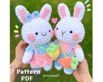 Patrón de ganchillo 2 en 1 - Pareja de conejitos gorditos, conejito amigurumi, conejito, dulce, pareja, conejito de juguete, conejito de peluche, conejito encantador, patrón, conejito lindo