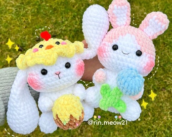 2in1 Crochet Pattern - Hopper and Chippi the Easter Bunnies, easter crochet pattern, tulip bunny, soft toy, cute