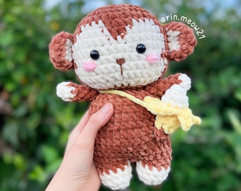Crochet Pattern - Bon the Monkey with red boots, plushie, kawaii, cute monkey, amigurumi, soft toy, pdf pattern