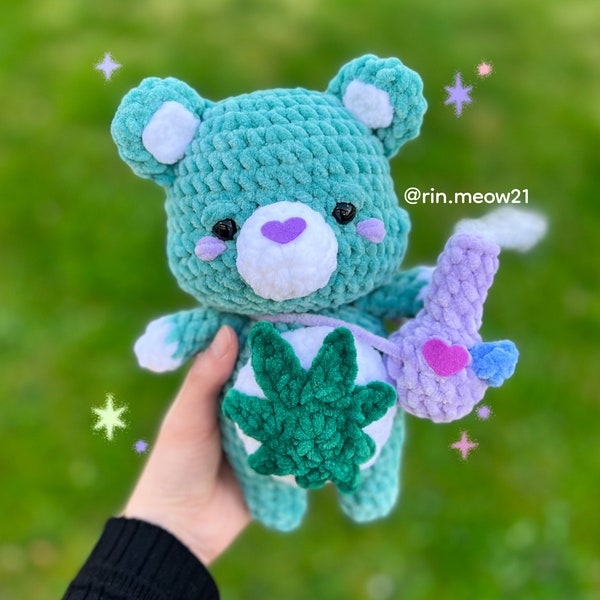 Crochet Pattern - Hihi the Bear, smoking bear, green bear, cute, kawaii bear