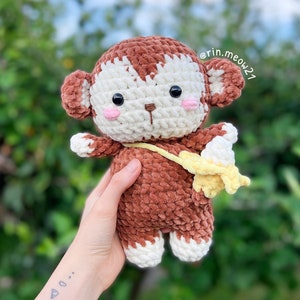 Wzór szydełkowy - Bon the Monkey z czerwonymi butami, pluszowa zabawka, kawaii, słodka małpka, amigurumi, miękka zabawka, wzór pdf