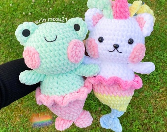 2in1 Crochet Pattern - Chubby Frog and Unicorn Meow meow, cute, kawaii, pdf pattern