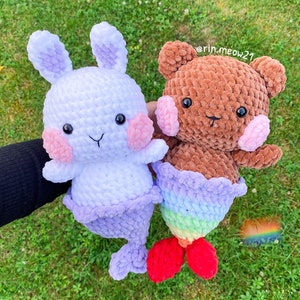 2in1 Crochet Pattern - Chubby Bunny and Bear Mermaid, cute, kawaii, pdf pattern