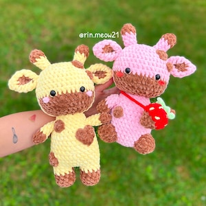 2in1 Crochet Pattern - Kakao the Giraffe, cute giraffe, strawberry giraffe, cotton candy giraffe, plushie, soft toy, kawaii, cute