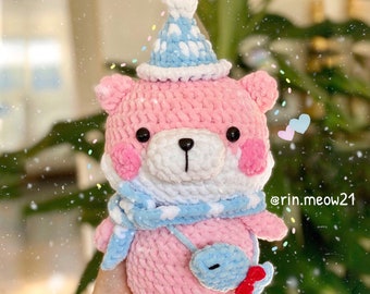 Crochet pattern - bear, christmas, xmas crochet, soft toy, plushie, merry christmas, christmas present, pink bear, pink plushie, soft plush