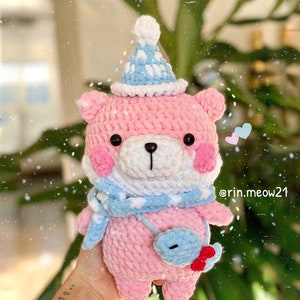 Crochet pattern - bear, christmas, xmas crochet, soft toy, plushie, merry christmas, christmas present, pink bear, pink plushie, soft plush