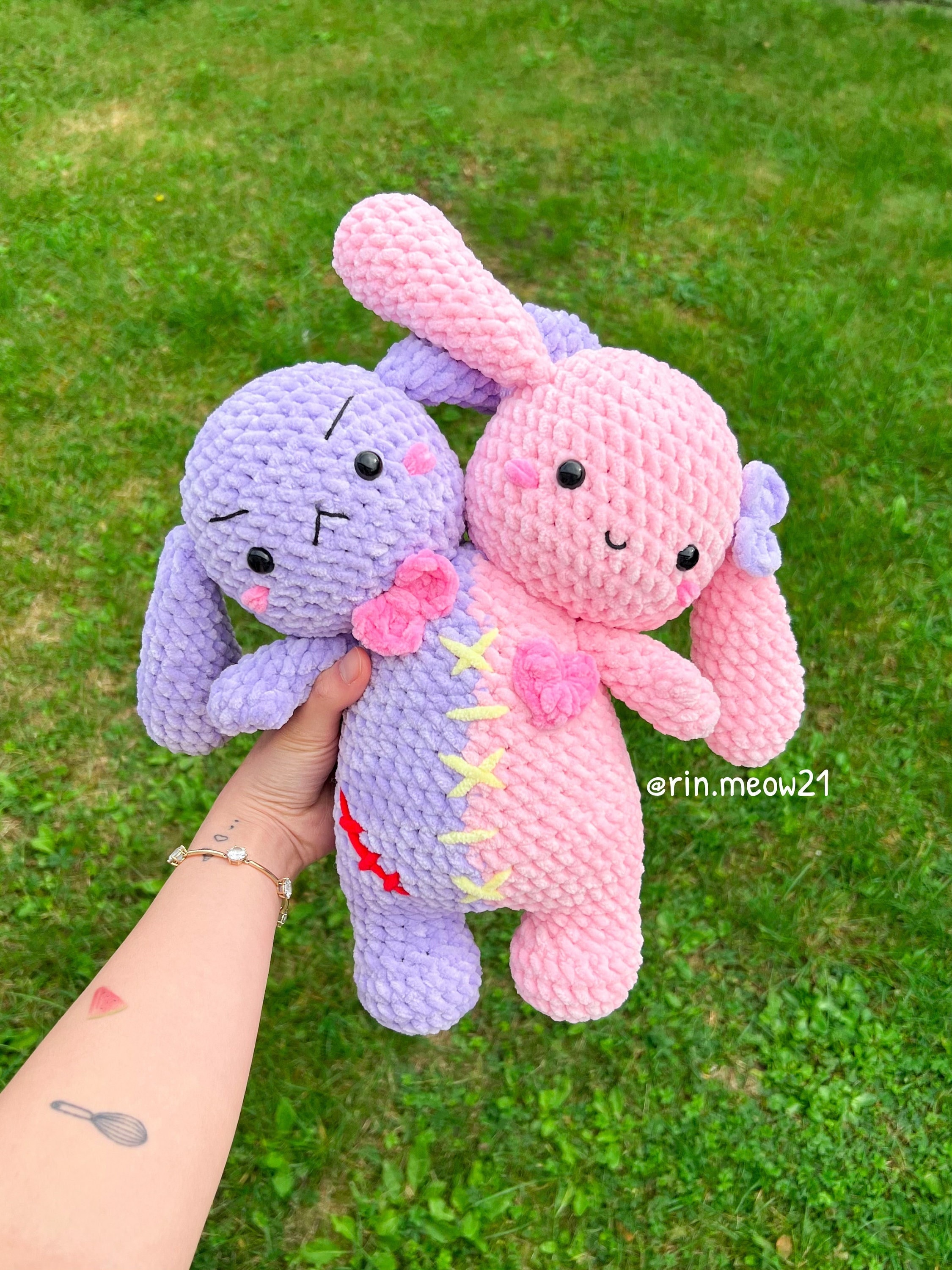 Crochet Pattern Two Headed Plushie Bunny Bear Halloween pic