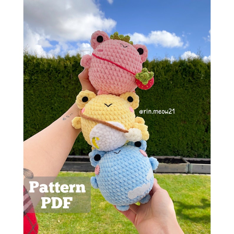 3in1 Crochet Pattern Chubby Squishy Frogs, Strawberry Frog, Sky Frog image 1