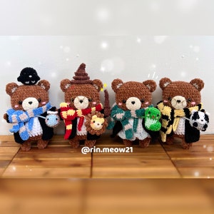 4in1 Crochet Pattern - Wizard Bear, with 10 accessories, lion, badger, snake, raven, snowy owl, tie, scarf, cloak, magic wand, bee, hat,
