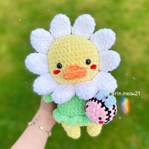 Crochet Pattern - Fleur de canard marguerite, canard joufflu, canard, squishmallow, peluche, peluche, fait main, canard jaune, fleur de marguerite