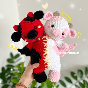 Crochet Pattern Two head Cow, Earth and Sun moo, Good and Bad moo, cute milky chubby cow two head image 2