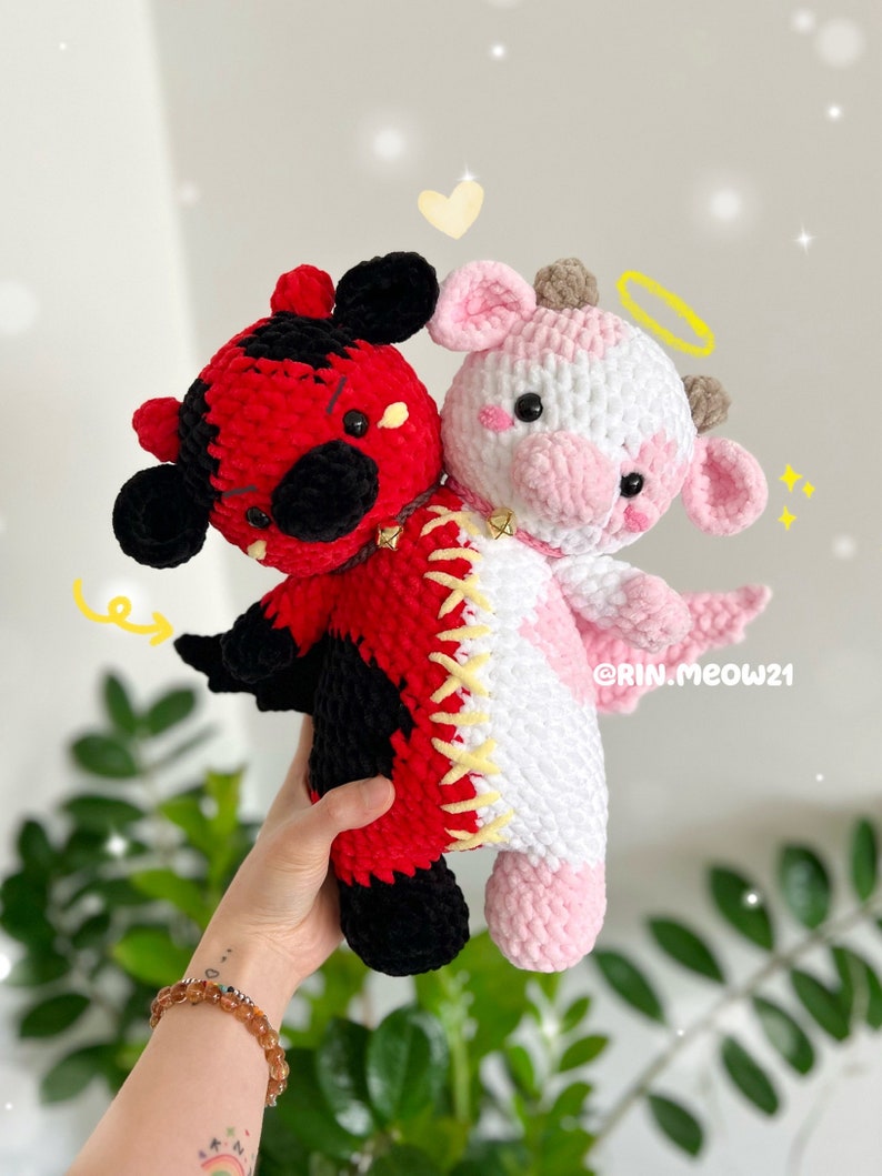 Crochet Pattern Two head Cow, Earth and Sun moo, Good and Bad moo, cute milky chubby cow two head image 2