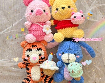 4in1 bundle Crochet Pattern - standing and sitting Pooh, Piglet, Tigger, Eeyore, and 8 accessories