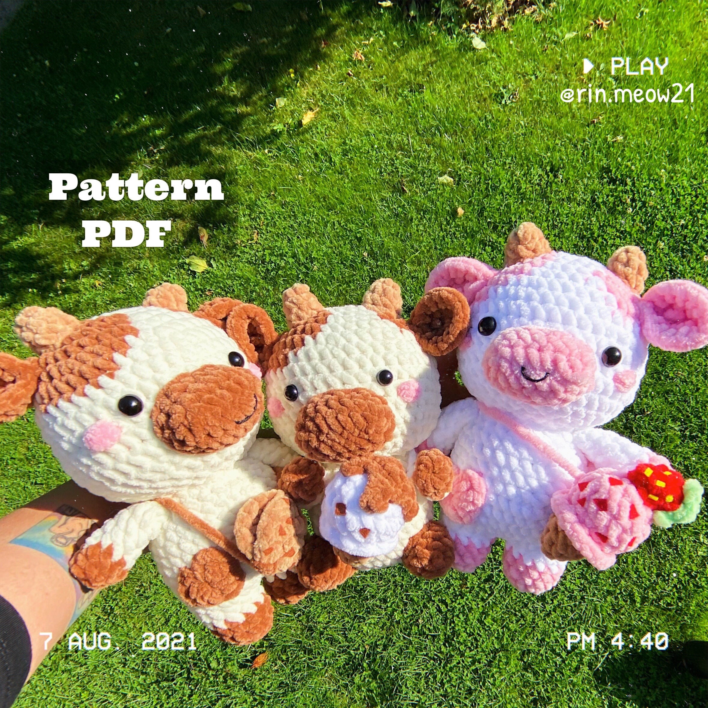 Crochet Pattern Hippo Ice Cream, Chubby, Stuffed Animal, Cute