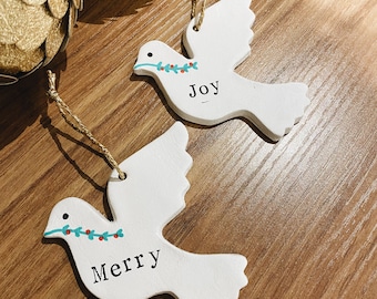 Handmade turtle dove clay rustic Christmas tree decorations