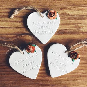 Personalised Bridesmaid Gift, Perfect for Weddings, engagements or Anniversary&#39;s. Wedding Favour, Hanging Clay Decor