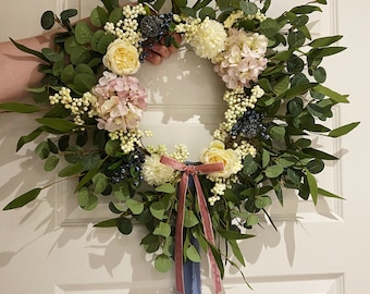 Handmade very berry rustic floral door wreath